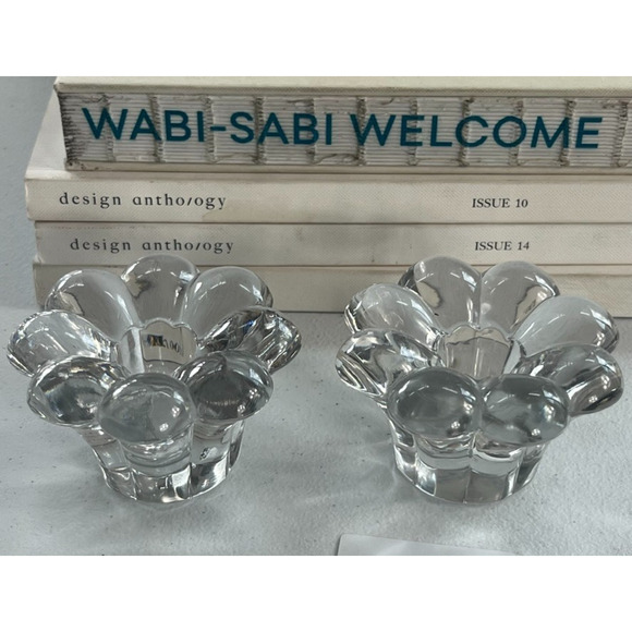 Heisey Crystolite Candle Block Candlestick Holder Set of 2 Flowers Heavy - Picture 1 of 7